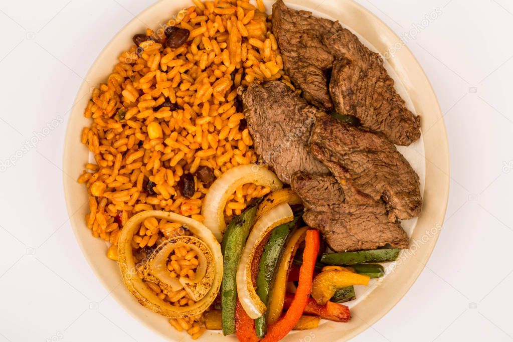 Mexican Style Steak Fajitas With Spicy Rice and Peppers