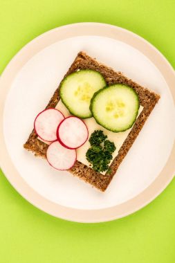 Peynir ve salatalık yüz çavdar ekmeği sandviç turp ile açın