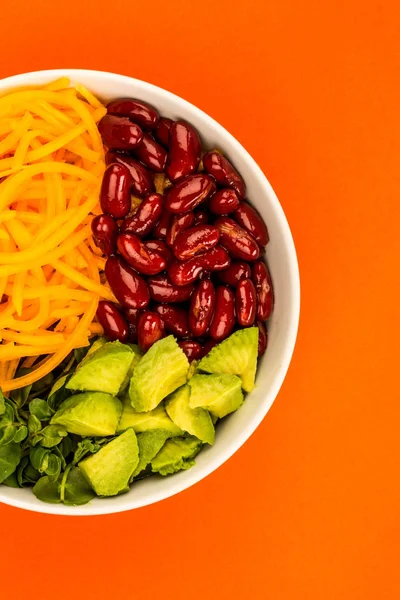 Vegan or Vegetarian Food Bowl With Kidney Beans Carrots Avocado and Watercress Salad — Stock Photo, Image