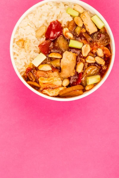 Chinese Style Chicken Kung Po With Rice — Stock Photo, Image