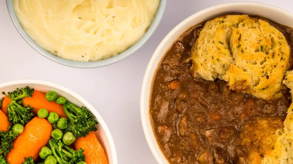 Traditional British Beef Casserole With Dumplings — Stock Photo, Image