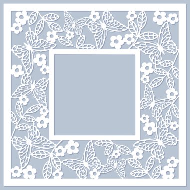 davetiye kartı, çiçek çerçevesi (lazer sevimli)