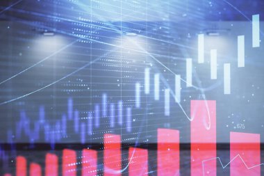 Boş oda iç arka planda mali grafik çift pozlama. Forex piyasası konsepti.