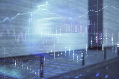 Boş dış arka planda hisse senedi piyasası grafik çift pozlama. Analiz konsepti