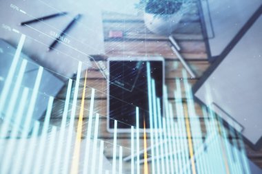 Masa arka planda döşeme dijital tablet üzerinde Forex grafik çift pozlama. Piyasa Analizi konsepti
