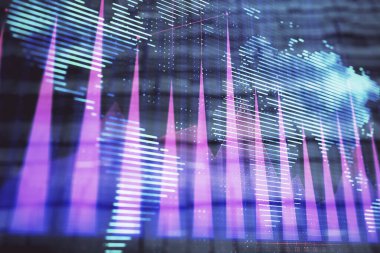 Dünya ve soyut arka plan ile finansal grafik hologram. Çifte pozlama. Piyasa analizi kavramı