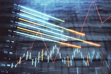 Soyut arka plan ile finansal grafik hologram. Çift pozlama. Piyasa Analizi konsepti