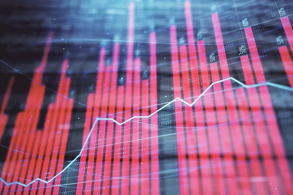 Soyut arka plan ile finansal grafik hologram. Çift pozlama. Piyasa Analizi konsepti
