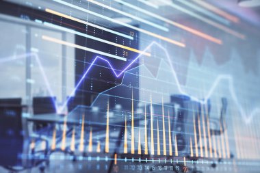 Konferans odası arka planda Forex çizelgesine çift pozlama. Hisse senedi piyasası analizi konsepti