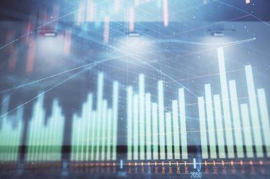 Boş oda iç arka planda mali grafik çift pozlama. Forex piyasası konsepti.