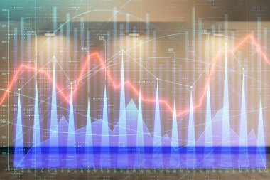 Boş oda iç arka planda mali grafik çift pozlama. Forex piyasası konsepti.