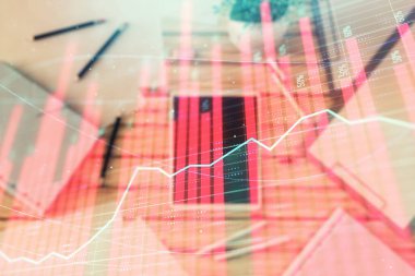 Masa arka planda döşeme dijital tablet üzerinde Forex grafik çift pozlama. Piyasa Analizi konsepti