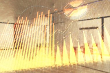 Arka planda ticaret masası banka Ofisi İç ile stok ve tahvil piyasa grafiği. Çok pozlama. Finansal analiz konsepti