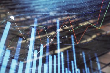 Soyut arka plan ile finansal grafik hologram. Çift pozlama. Piyasa Analizi konsepti