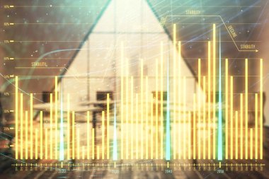 Konferans odası arka planda Forex çizelgesine çift pozlama. Hisse senedi piyasası analizi konsepti