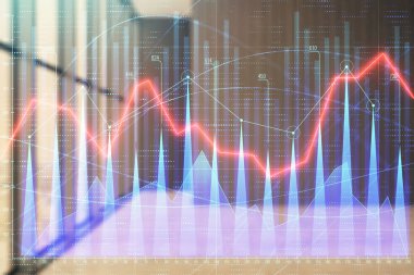 Boş oda iç arka planda mali grafik çift pozlama. Forex piyasası konsepti.