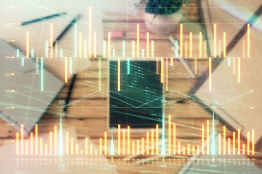 Masa arka planda döşeme dijital tablet üzerinde Forex grafik çift pozlama. Piyasa Analizi konsepti