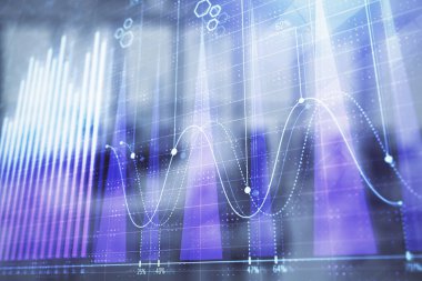 Arka planda ticaret masası banka Ofisi İç ile stok ve tahvil piyasa grafiği. Çok pozlama. Finansal analiz konsepti