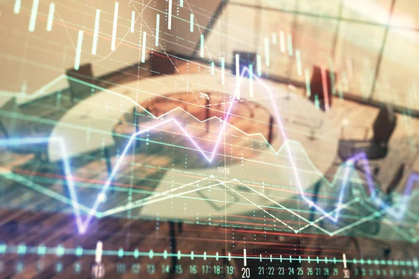 Multi exponering av Stock Market Graph på konferensrum bakgrund. Begreppet finansiell analys — Stockfoto