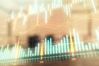Konferans odası arka planda hisse senedi piyasası grafik Multi pozlama. Finansal analiz konsepti