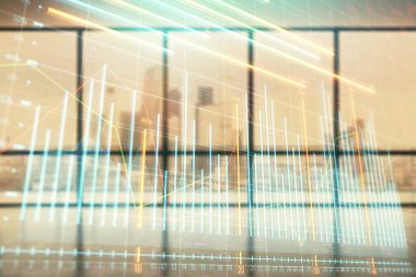 Boş oda içi arka planında iki kat mali şemaya maruz kalmış. Eski pazar kavramı.