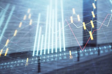 Boş dış arka planda hisse senedi piyasası grafik çift pozlama. Analiz konsepti