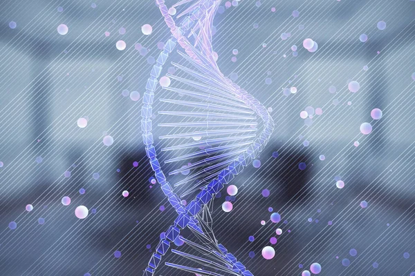 Konferans odasında arka planda DNA hologramının çift pozlama. Eğitim konsepti