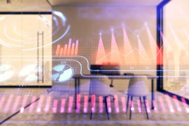 Minimalist dolap arka plan ile İş tema hologram. Çift pozlama.