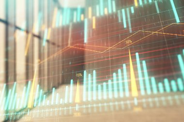 Boş oda iç arka planda mali grafik çift pozlama. Forex piyasası konsepti.