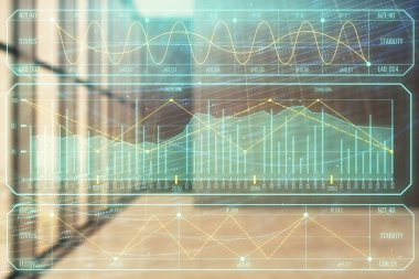 Boş oda iç arka planda mali grafik çift pozlama. Forex piyasası konsepti.