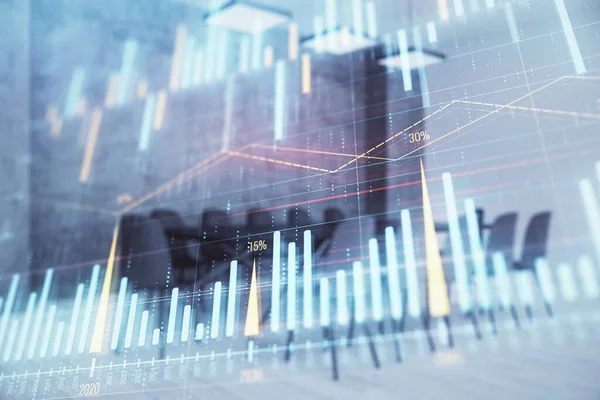 Multi exponering av Stock Market Graph på konferensrum bakgrund. Begreppet finansiell analys — Stockfoto
