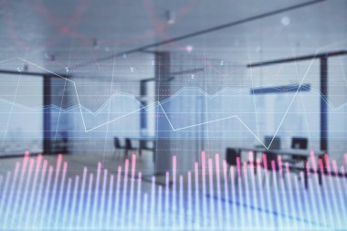 Arka planda ticaret masası banka Ofisi İç ile stok ve tahvil piyasa grafiği. Çok pozlama. Finansal analiz konsepti