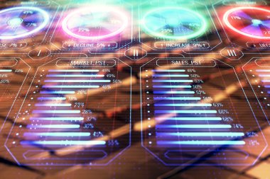 Soyut arka plan ile iş teması hologram. Çok pozlama. Başarı konsepti.