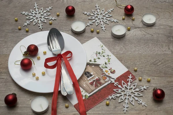 Vue Haut Cadre Table Avec Décorations Noël Bougies Sur Table — Photo