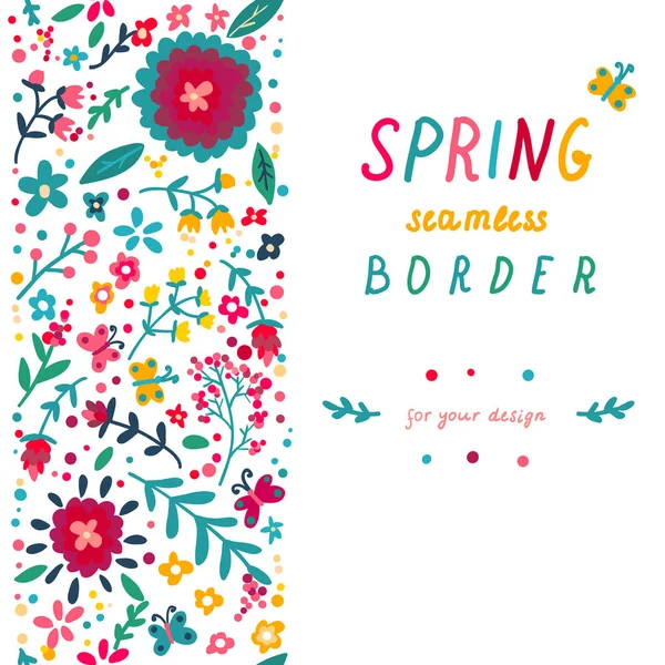Cute spring floral seamless border — Stock Vector
