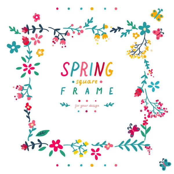 Cute doodle spring square frame — Stock Vector