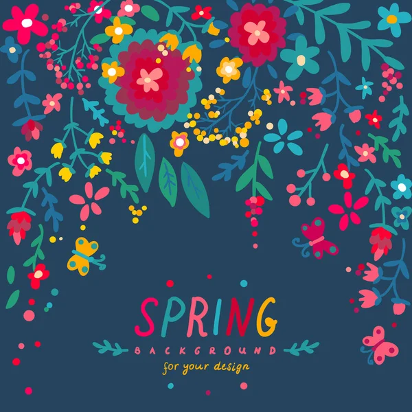 Cute doodle spring floral background — Stock Vector