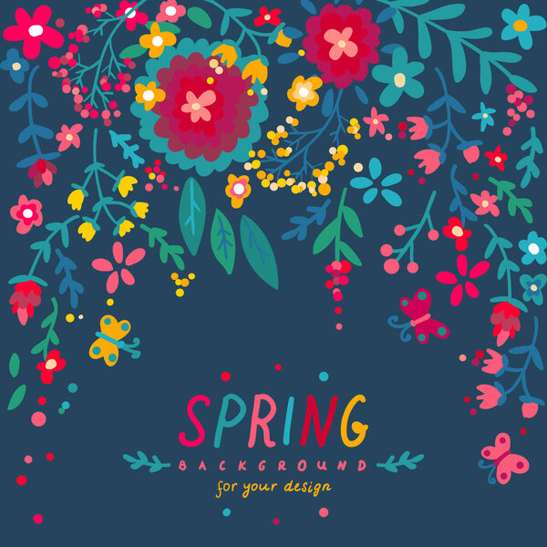 Cute doodle spring floral background