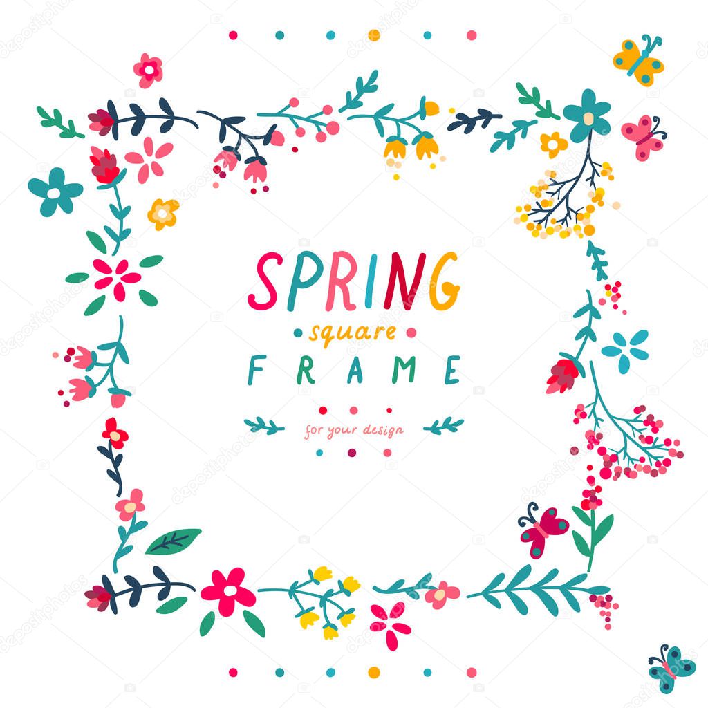 Cute doodle spring square frame