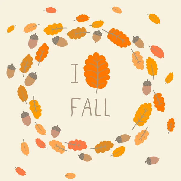 Cadre rond avec feuilles et glands de chêne d'automne — Image vectorielle