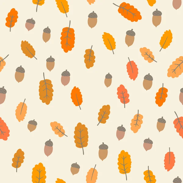 カシの葉およびドングリとのシームレスなパターン — ストックベクタ