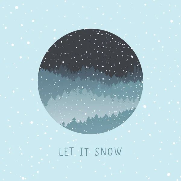 Tarjeta de Navidad con paisaje de bosque de invierno y nieve — Vector de stock