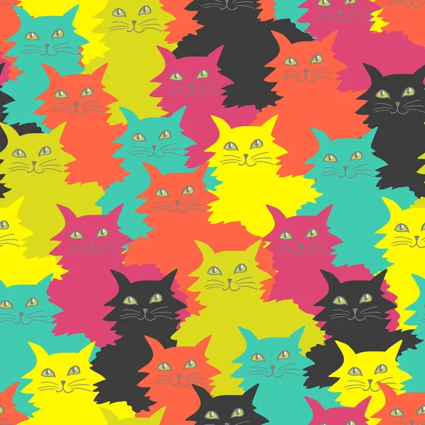 Patrón inconsútil colorido con gatos lindos — Vector de stock