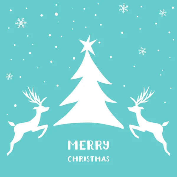 Christmas card with deers, snow and christmas tree — Stock Vector