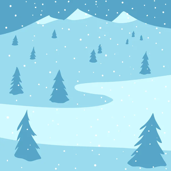 Winter landscape with spruces, mountains and snow — Stock Vector