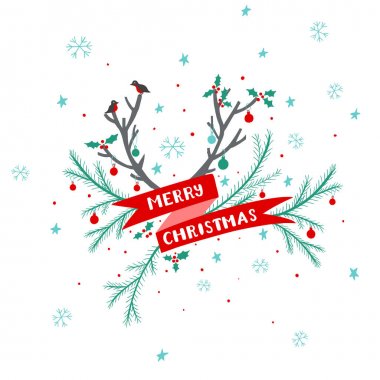 Noel kartı geyik boynuzları ile