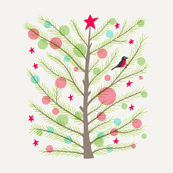Julkort med dekorerad julgran — Stock vektor