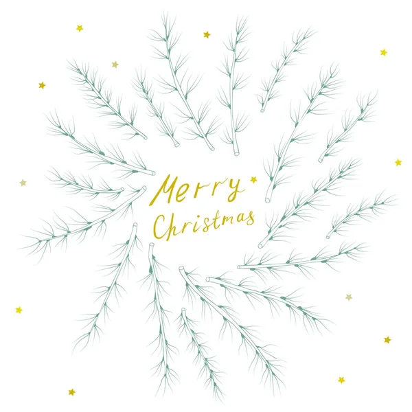 Christmas card with hand drown conifer branches — Stock Vector