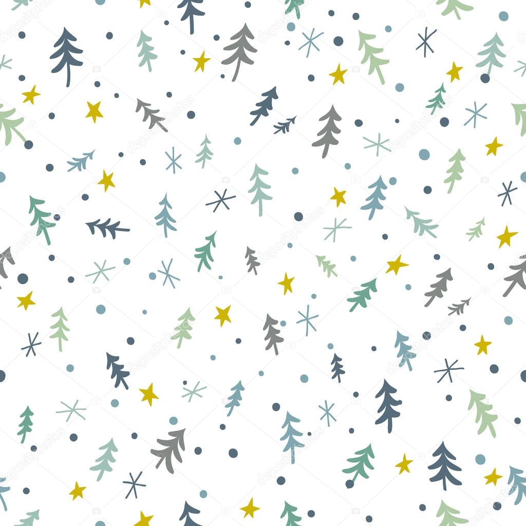 Seamless Christmas pattern with conifer trees 