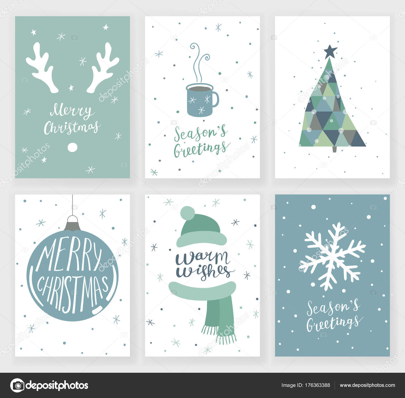 Set Mit 6 Sussen Weihnachtskarten Mit Handgeschriebenem Schriftzug Stockvektor C Lena Laska
